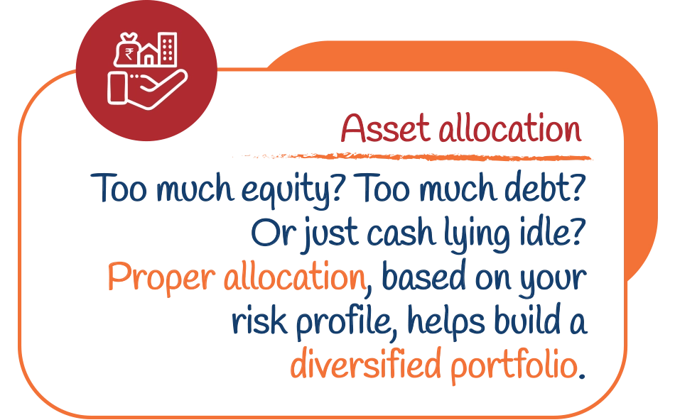Asset allocation: Too much equity? Too much debt? Or just cash lying idle? Proper allocation, based on your risk profile, helps build a diversified portfolio.
