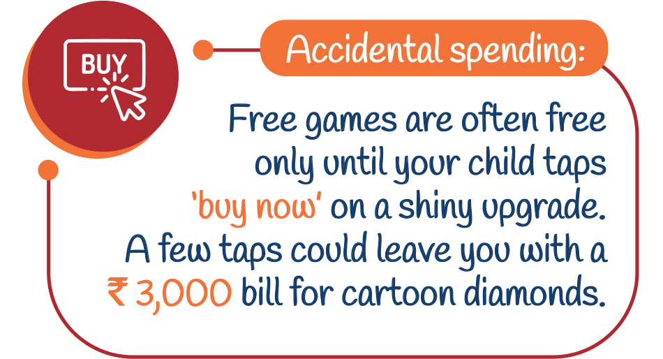 Accidental spending: Free games are often free only until your child taps ‘buy now’ on a shiny upgrade. A few taps could leave you with a ₹3,000 bill for cartoon diamonds.
