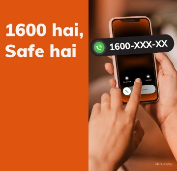 Hand using smartphone showing masked card number and message “1600 hai, Safe hai” advertisement ICICI Bank.