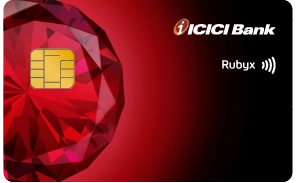 ICICI Bank Ruby contactless card highlighting exclusive rewards.