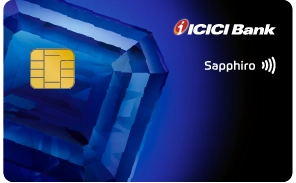 ICICI Bank Sapphiro contactless card with premium blue design.